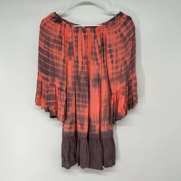 North Shore Tie Dye Ruffle Blouse Women's Size M Orange Bell Sleeve Y2K Flowy - Picture 1 of 6